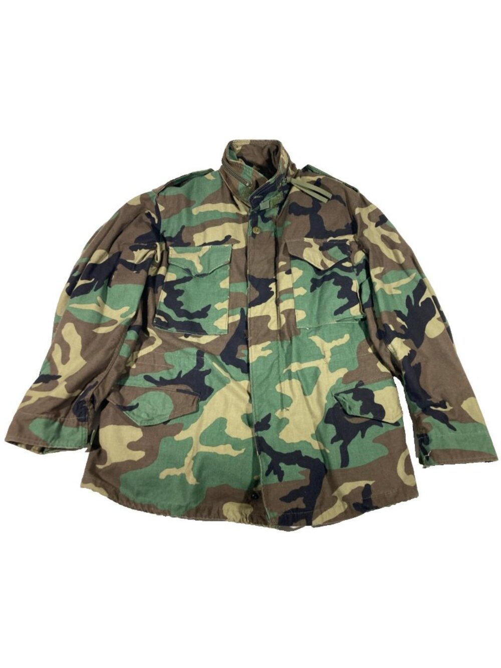 Military US Army Woodland Camouflage Field Jacket Medium Reg Canvas Liner Hood